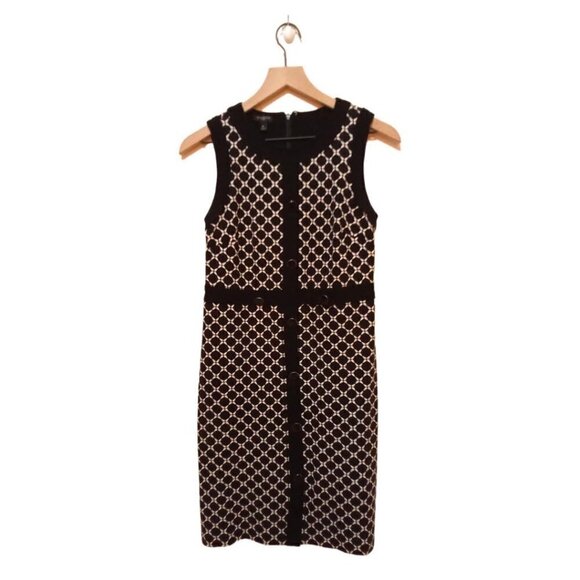 TALBOTS Petite Black & White Sleeveless Geometric Sheath Dress Sz 6P - Picture 1 of 7